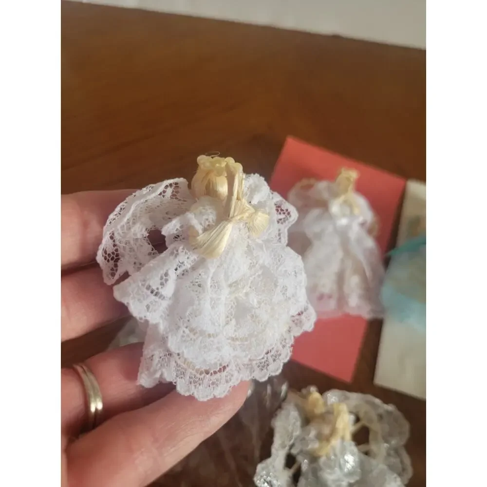 Handmade Praying Angel Pins Lace Dress jewelry Christmas Ornaments Lot of‎ 7